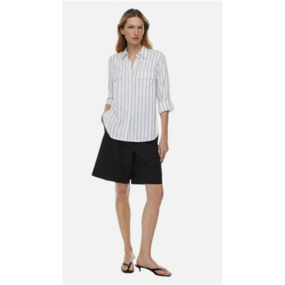 Aritzia White Button-Down Shirt with Thin Blue Stripes